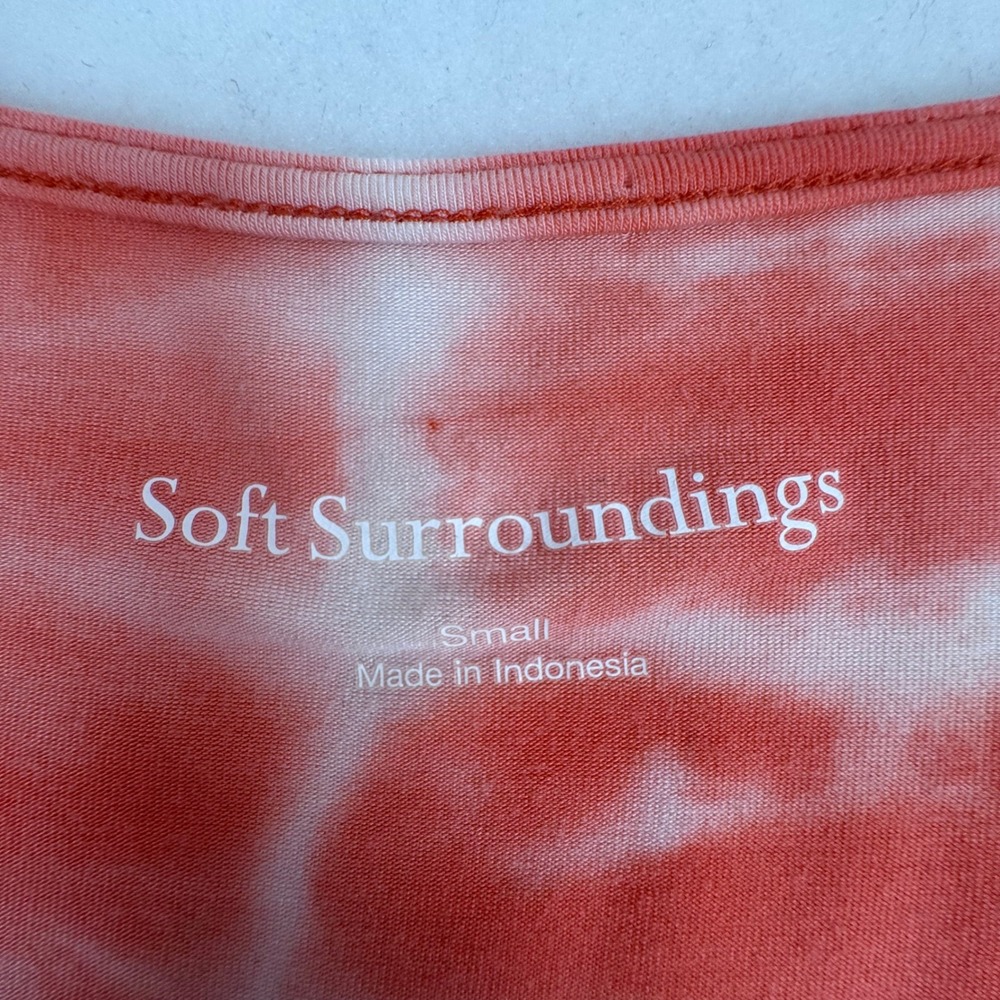 Soft Surroundings Tie Dye Tunic Top S‎ Coral Jersey Stretch Asymmetrical Resort - Picture 7 of 12